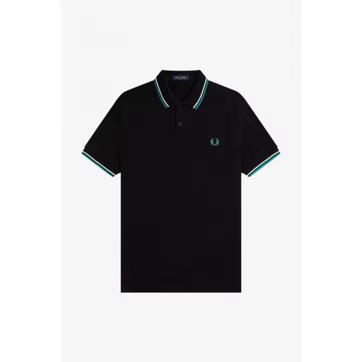 Fred Perry Slim Fit Twin Tipped Polo Black / Ecru / Deep Mint - 1