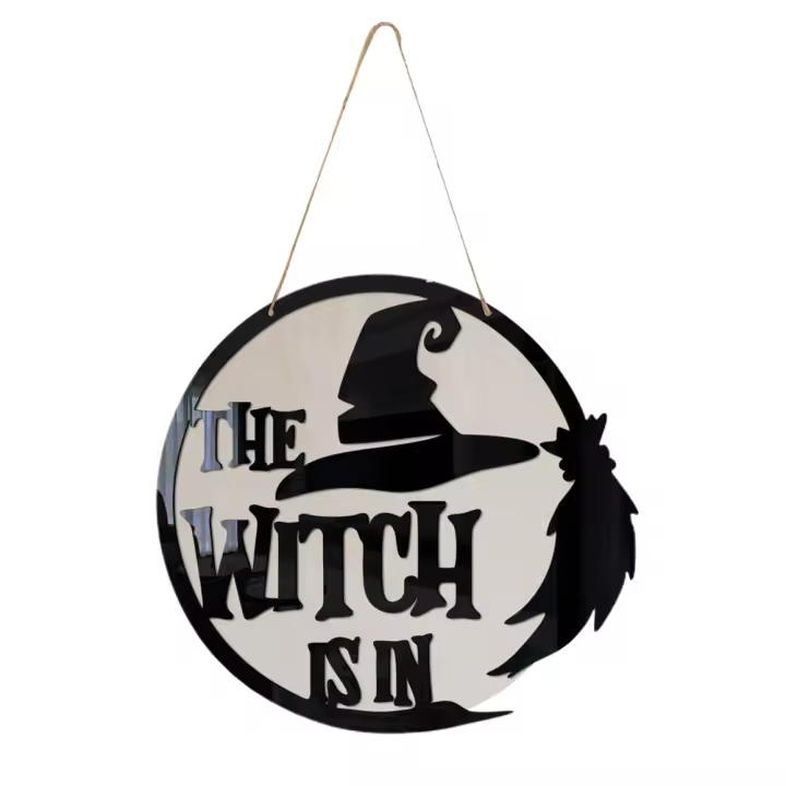 Letrero de puerta de Halloween con diseño de bruja, de madera, para colgar en la puerta de entrada, decoración de pared de madera para Halloween, fiesta en casa al aire libre - 1