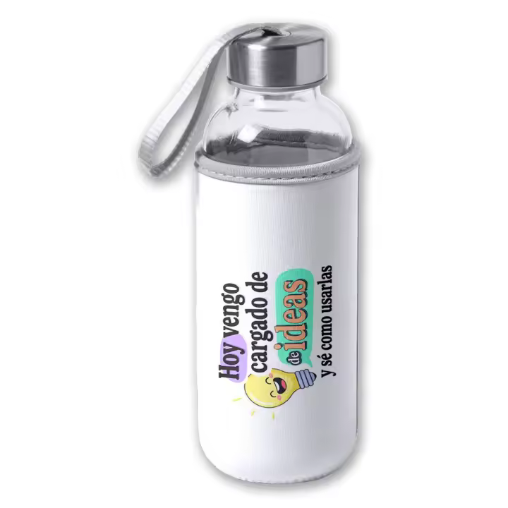 MERCHANDMANIA Bidón de 420 ml con Funda de neopreno frase graciosa imaginacion mente ideas tapon seguridad - 1
