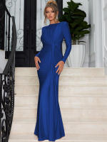 Vestido Maxi Dulzura Elegante Y Sólido Con Hombros Acentuados Y Cintura Definida Para Fiesta De Noche Mujer Otoño Invierno - details 12