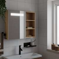 vidaXL Mueble de baño con espejo y luz LED 60x13x52 cm en color Roble/Gris/Blanco y más | almacenamiento funcional diseño moderno para baño dormitorio sala - details 0