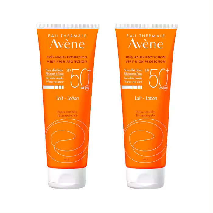 Avène Leche Protector Solar SPF50+ Duplo 250ml + 250ml - Protección Solar Alta con Hidratación Duradera - Piel Sensible - Marca Avène - 1