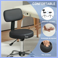 HOMCOM Taburete Giratorio Taburete con Ruedas y Respaldo Taburete de Trabajo con Altura Regulable 78-93 cm Asiento Tapizado de Cuero Sintético Negro - details 4