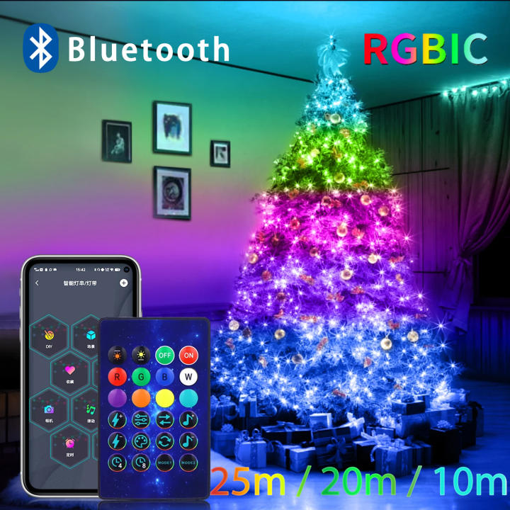 Luces De Hada RGBIC LED Con Bluetooth Y APP De Música 25M 20M 10M USB 5V Para Decoración De Fiesta Y Navidad Cadenas De Luces Addressable