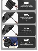 Paraguas Plegable Automático De 12 Rayones Negro Resistente Al UV Con Cuerda Fuerte Y Duradera Tres Plegables Para Protección Contra El Sol Y Lluvia - details 3