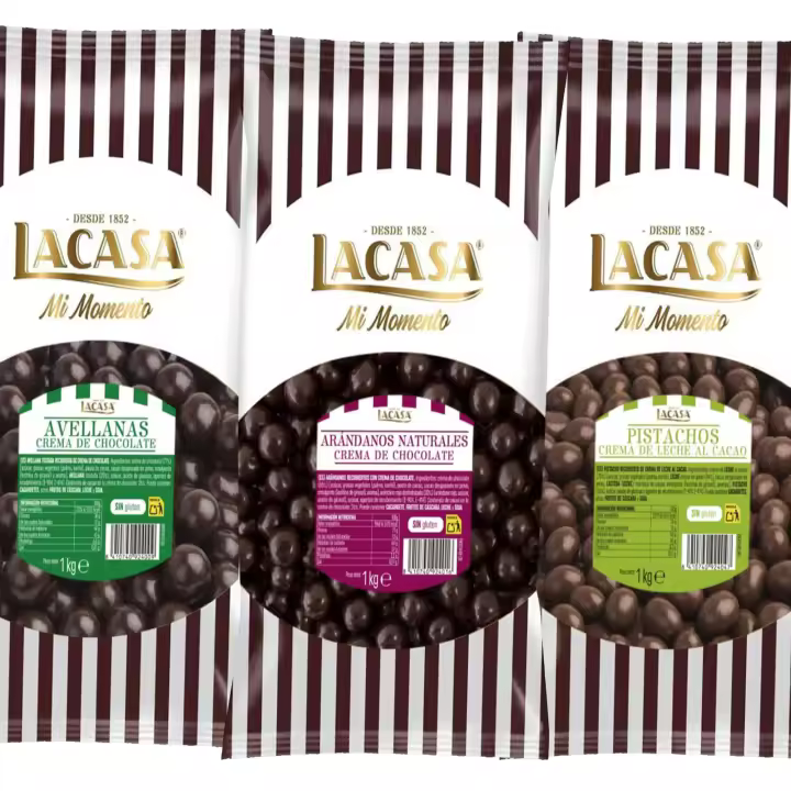 Lacasa Pack 3kg de bolas: Avellana con chocolate Negro,Arándanos con chocolate Negro,Pistachos con chocolate Leche - 1