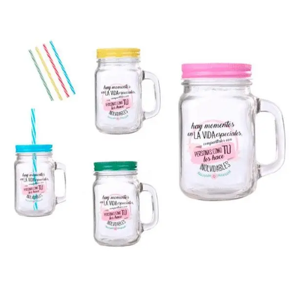 Lote 30 Jarras cristal con caña Frases Momentos especiales En caja Kraft de Regalo - Detalles regalos, recuerdos originales bodas - 1