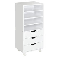 Vinsetto Mueble Auxiliar para Oficina Estudio Gran Espacio de Almacenaje con 3 Cajones 4 Estantes Abiertos 4 Ruedas 38x30x86,8 cm Blanco - details 0
