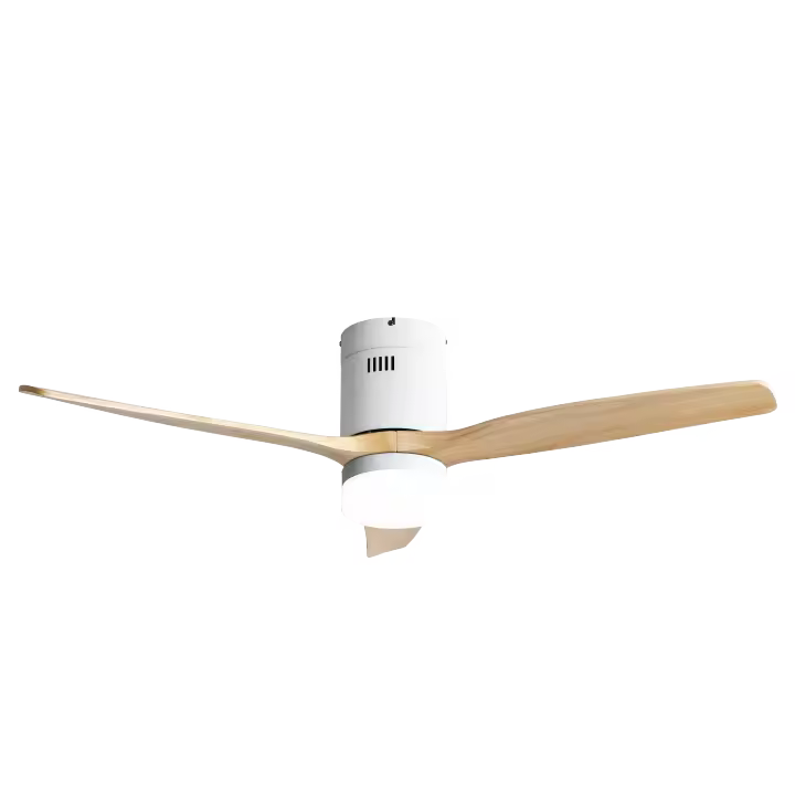 VENTILADOR DE TECHO AGUILON LED con luz Fabrilamp - Color Blanco, con tres Aspas Haya, cinco Velocidades, con Control Remoto y Temporizador. 18W, motor DC. Decoración y hogar. Color de luz regulable. Interiores - 1