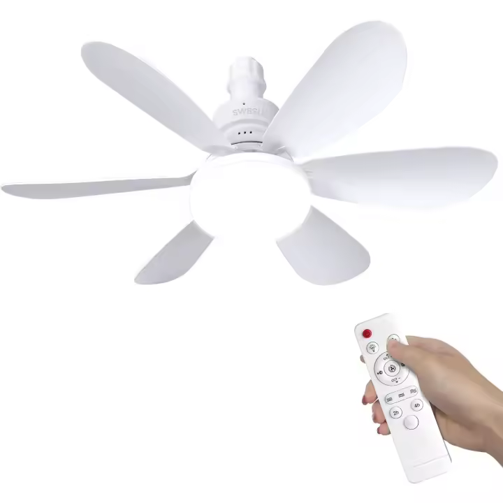 Ventilador de techo 52cm with Luz y Mando Distancia, ventilador de techo Silencioso, base E27 40 W, 6 Aspas, 3 velocidades, Luz Fría/Neutra/Cálida, adaptado para dormitorio, Salón - 1