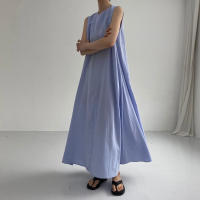 Vestido Maxi De Verano Para Mujer REALEFT 2024 Color Sólido Elegante Con Bolsillos Cintura Suelta Sin Mangas Casual Largo Hasta La Rodilla Material Algodón Y Poliéster - details 4