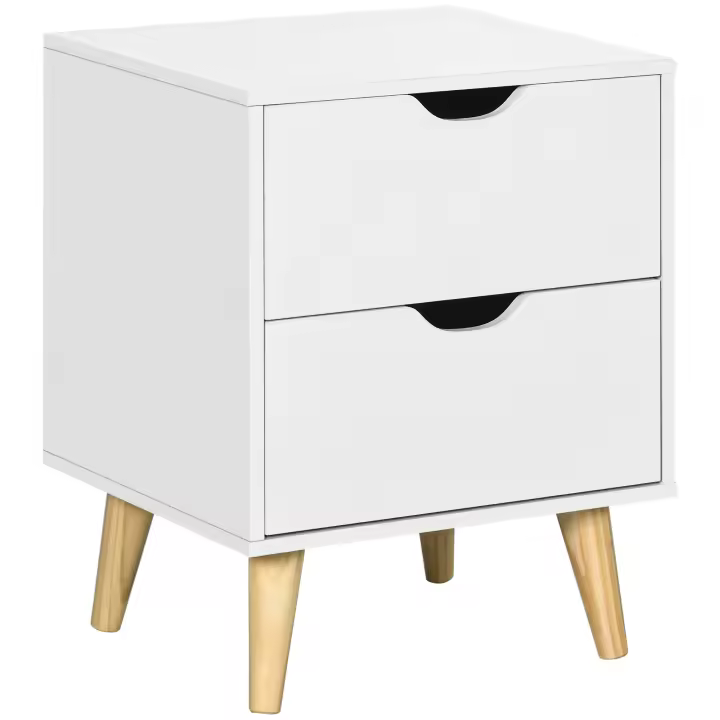 HOMCOM Mesilla de noche estilo escandinavo mesita de noche 2 cajones efecto madera blanca - 1
