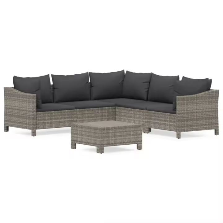 vidaXL Set de muebles de jardín 6 pzas y cojines ratán sintético gris - 1