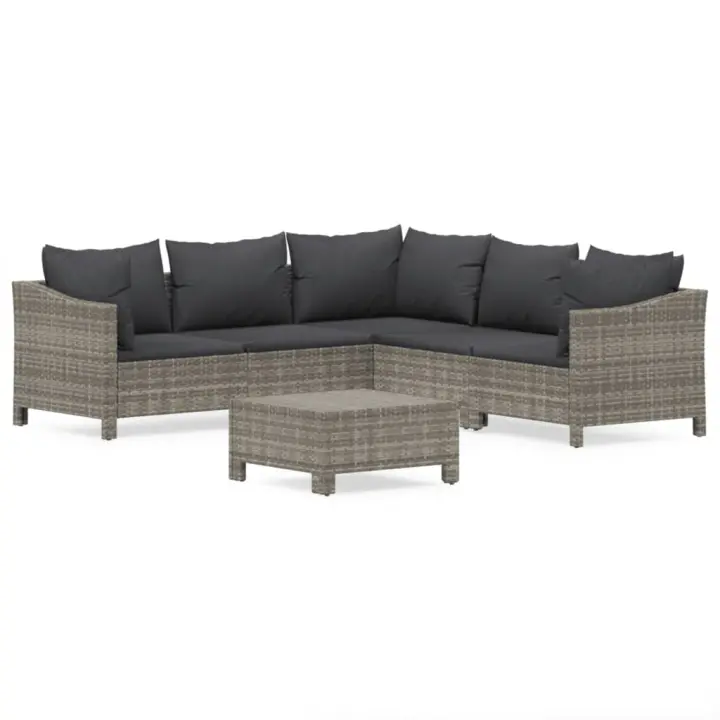 vidaXL Set de muebles de jardín 6 pzas y cojines ratán sintético gris - 1