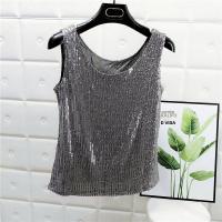 Chaleco De Noche Con Lentejuelas Para Mujer Estilo De Calle Blanca Brillante Poliéster Talla Regular Top De Verano 2022 - details 3