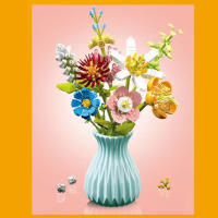 Bloques De Construcción De Bouquet De Flores Eterna Rosa Y Girasol Modelo De Planta Con Vaso Juguete DIY Para Niños Regalos Creativos Decoraciones De Escritorio - details 20