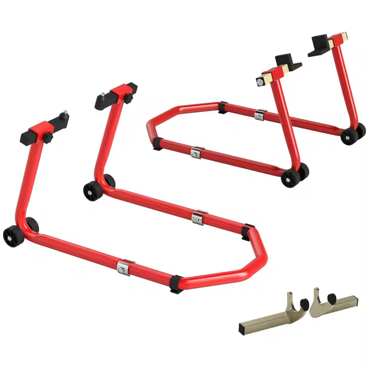 HOMCOM Caballete Moto Elevador Universal Carga 390 kg Combo Soporte de Rueda Delantera y Trasera Motocicleta con Adaptadores de Horquillas en U y L Ajustables y Ruedas para Reparación y Mantenimiento - 1