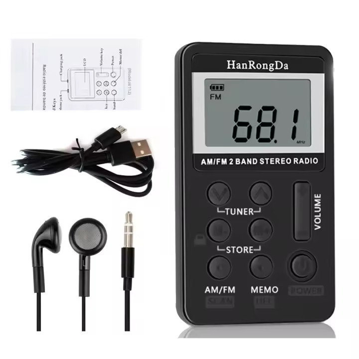 HanRongDa Radio HRD-103 Portátil Con Batería Recargable Receptor Estéreo AM FM Con Auriculares Pantalla LCD Estilo Portátil - 1