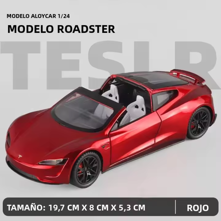 Tesla Roadster Convertible De 1:24 Supercoche De Aleación Modelo De Metal Con Sonido Y Luz Coche De Juguete Para Niños Regalo De Cumpleaños - 1