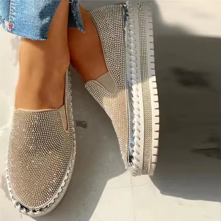 Zapatos Plataforma Planos De Mujer 2024 Primavera Moda Al Aire Libre Con Pedrería Tacón Delgado Casual Cómodo Versátil Talla Real - 1