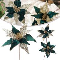 Adorno De Navidad Flor De Oro Y Verde Para Árbol De Navidad Decoración De Casa Fiesta De Año Nuevo Regalo De Navidad Flores Artificiales - details 1