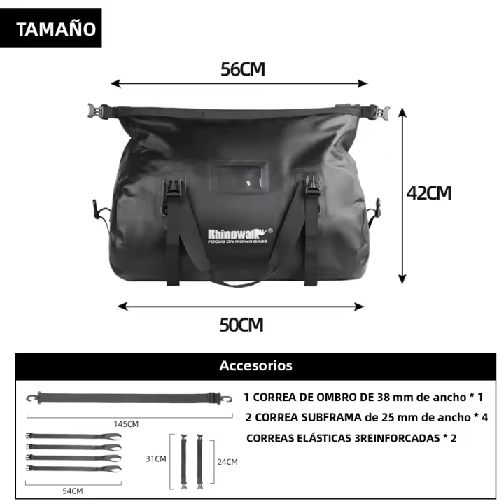 Bolsa De Asiento Para Motocicleta Rhinowalk Impermeable 45L PVC Equipaje Seco Para Viajes Exterior Bolsa De Hombro Pannier - 1