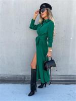 Vestido Largo Para Mujer De Otoño E Invierno Con Cuello V Y Botones Estilo Oficina Midi Color Sólido Cardigan De Manga Larga Tamaño S-3XL - details 15