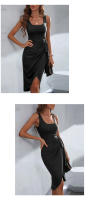 Vestido Elegante Para Oficina Para Mujer En Blanco Con Encaje Vestido De Verano Primavera Con Hombros Descubiertos Cuello Cuadrado Asa Y Abertura Midi - details 2