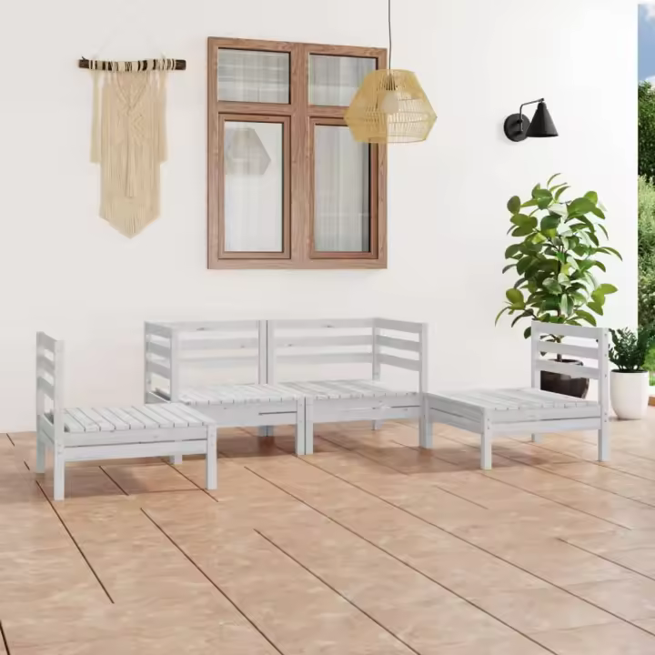 vidaXL Juego de muebles de jardín 4 piezas madera maciza pino blanco - 1