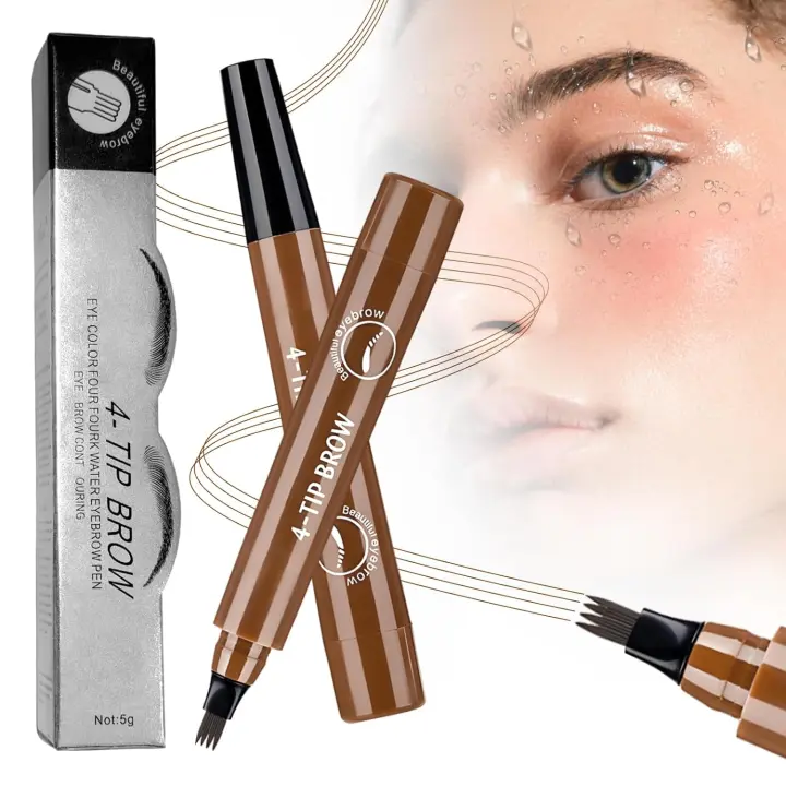 Lápiz de cejas mágico, lápiz de contorno de cejas mejorado, resistente al agua, con microblading, 4 puntas precisas para un maquillaje natural (2# marrón oscuro) - 1