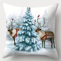 Juego De Cojines Navideños 1 Pieza Con Patrones De Reindeer Snowman Y Santa Claus Poliéster Suave 18 Pulgadas Para Decoración Del Sofá - details 5