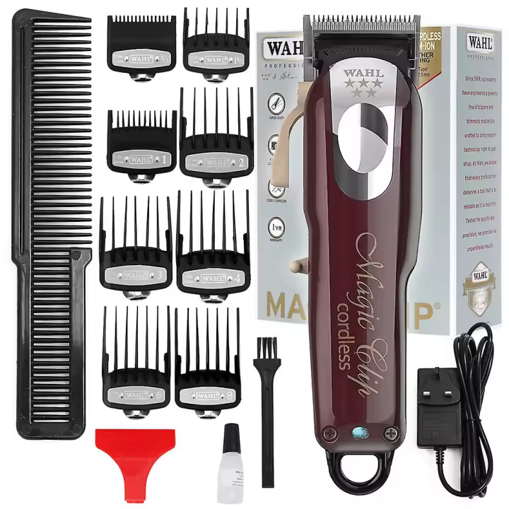 5 Estrellas inalámbrico clip Mágico profesional cortadoras de pelo trimmers pro Ligero peluquería kit Salón peluqueros suministros conjunto kit Vino Rojo - 1