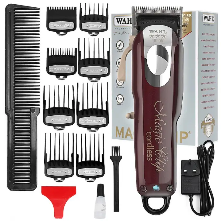 5 Estrellas inalámbrico clip Mágico profesional cortadoras de pelo trimmers pro Ligero peluquería kit Salón peluqueros suministros conjunto kit Vino Rojo - 1