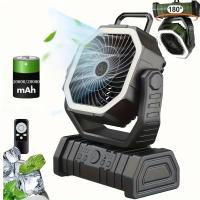 Ventilador portátil recargable por USB con luz LED, diseño hexagonal, material ABS, perfecto para acampar, pescar y aventuras al aire libre. - details 1