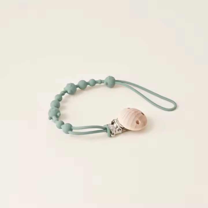 Clavija de mordedor para bebé de silicona con cadena antipérdida y almohadilla calmante chupete anti-cadena para carrito de comprar - 1