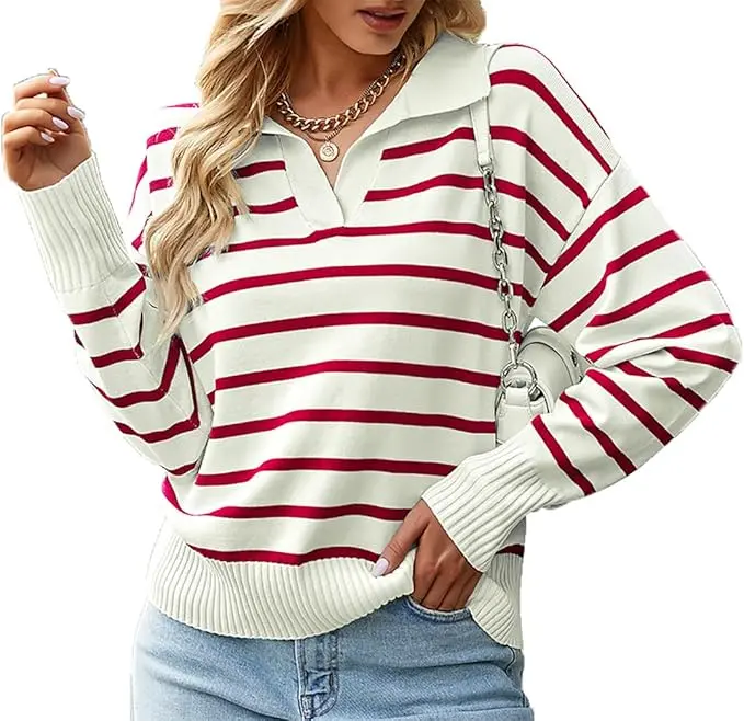 Sudadera tipo cárdigan para mujer, jersey de manga larga a rayas, ropa de calle para otoño e invierno - 1