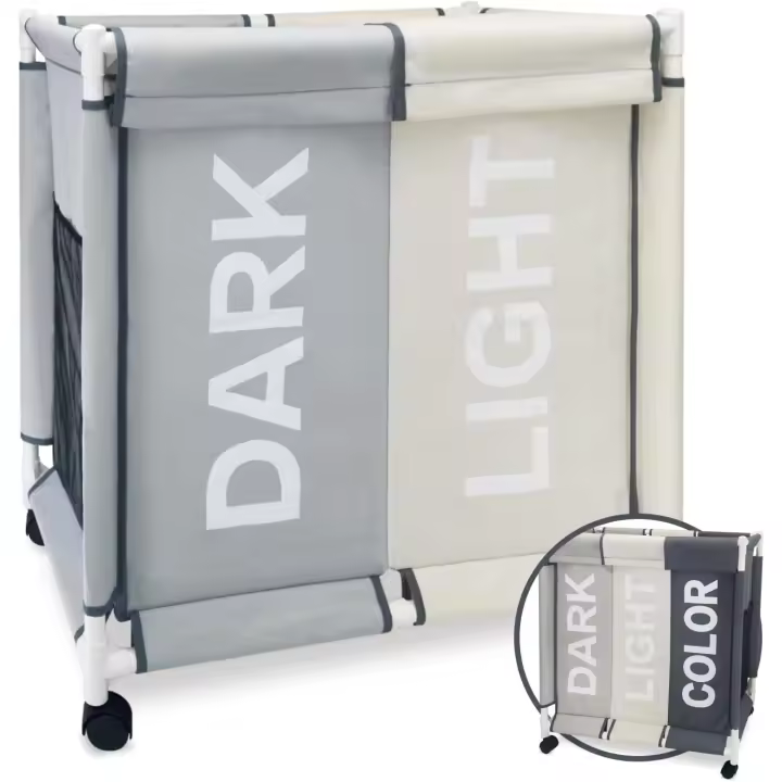 newty Cesto Ropa Sucia para la Colada Cesta con Tapa 120L Set Bolsas de Lavado Carro Lavandería Ruedas y Compartimentos Laundry Basket Almacenaje Organizador Cubo Mueble Ropa Limpia Clara Oscura Juguetes con Bolsas de Lavandería Incluidas - 1