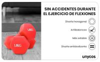 UNYCOS Set 2 Mancuernas Hexagonales 1 - 10kg Pesas de Neopreno, Antideslizantes, Ergonómicas - details 1
