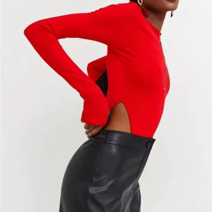 Traje De Mujer Largo Con Cierre De Cremallera Y Collar Redondo Color Sólido Slim Fit Estilo Hot Sweet Mini Traje De Verano - 1