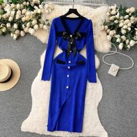 YuooMuoo Vestido Elegante Bodycon Para Mujer Con Cuello V Y Lazo Manga Larga Split Frontal Estilo Oficina Lady Chic Para Fiesta Y Trabajo - details 24