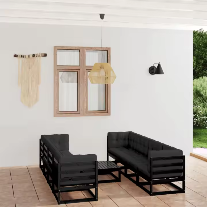 vidaXL Juego de muebles de jardín 9 pzas y cojines madera pino maciza - 1