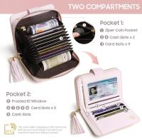 Cartera para tarjetas de crédito para mujer, tarjetero de piel acolchada con bloqueo RFID, tarjetero con cremallera, bolsillo para monedas con cremallera y ventana para DNI - Rosa - details 2
