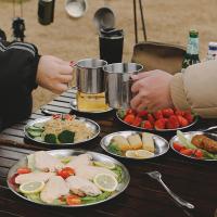 Platos De Acero Inoxidable Para Exterior Camping Caminatas Barbecue Herramientas De Comedor Reutilizables Redondos Para Servir Alimentos - details 4
