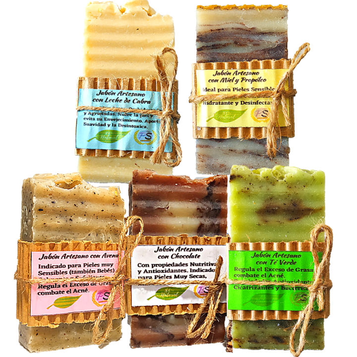 Antiedad. 5 Jabones Artesanos Naturales. PumarShop Cinnia Natura. Pack Ahorro con Jabones de Chocolate, Té Verde,  Leche de Cabra, Miel y Propóleo, Avena. Hechos a mano. Vegano.🛑 [en caso de falta de stock de alguno, se sustituirá por otro similar]