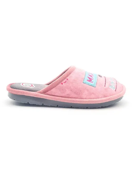 Zapatilla de Casa Laro Jonas52 Unico para Mujer Rosa con Textura Suave y Frase Divertida - 1