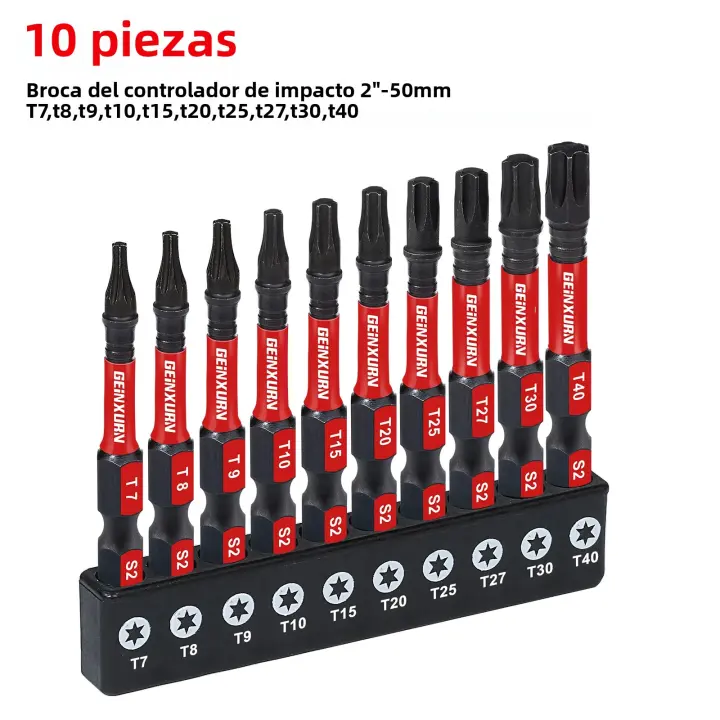Set De Puntas De Encendedor Geinxurn 2 Pulgadas T7-T40 Torx Magnético S2 Acero De Aleación Base Incluida Star Bit - 1