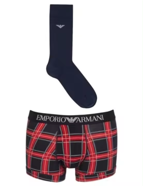 Pack Boxer calcetines Emporio Armani 112007 3F514 58436 scozzese/marine - 1