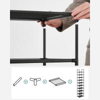 Zapatero vertical con 10 estantes, diseño estrecho de 33x33x173 cm, marco de metal y baldas de tela, ideal para pasillo y dormitorio, negro - details 5