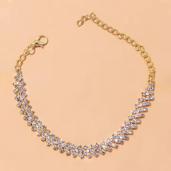 Pulsera De Tiras De Cristal Para Mujer Lujo Brillante Pulsera De Pies Joyería De Fiesta Boda Accesorios De Pierna Estilo Geométrico Tendencia - 1
