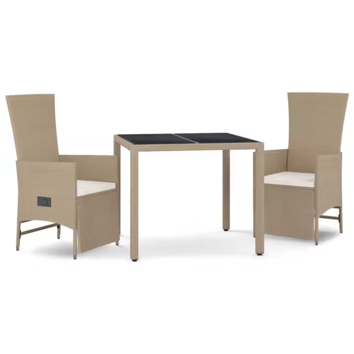 VidaXL Conjunto de jardín Petunia 2 sillones + mesa beige - 1